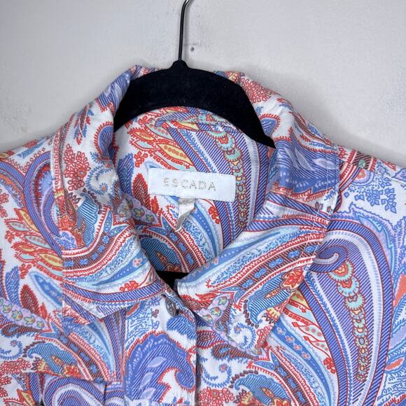 Escada Paisley Print Button Up Cotton Stretch Jacket Size 42 US 12/L Art to Wear - Picture 4 of 10